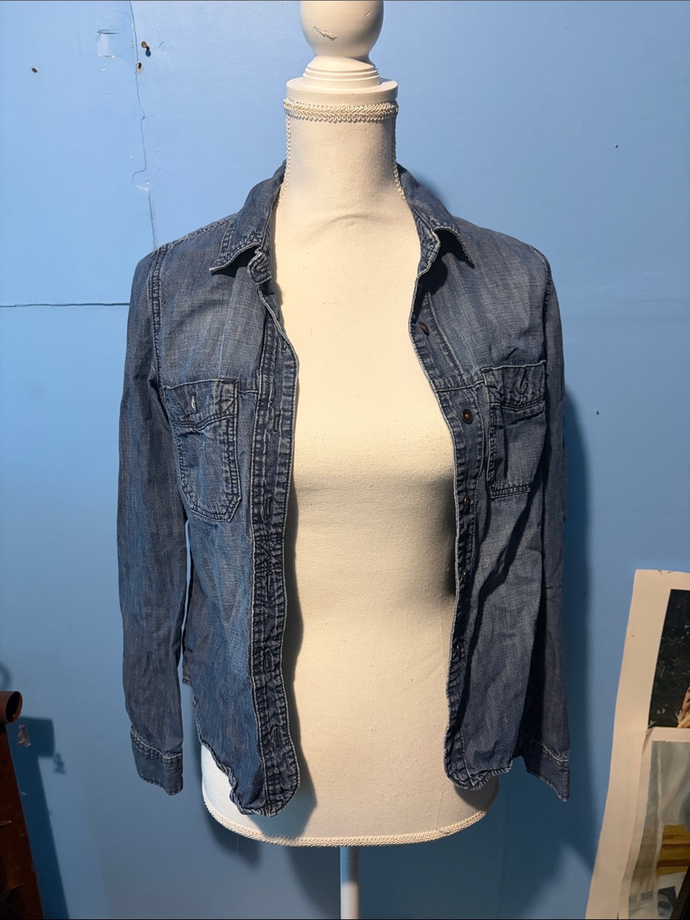 GAP Denim Button-Down Shirt in Medium Wash Blue